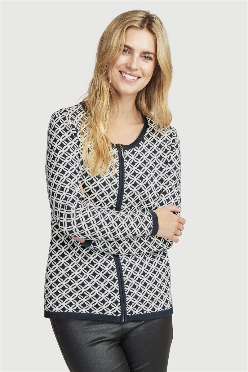 Läs mer om Jacquardstickad cardigan med dragkedja