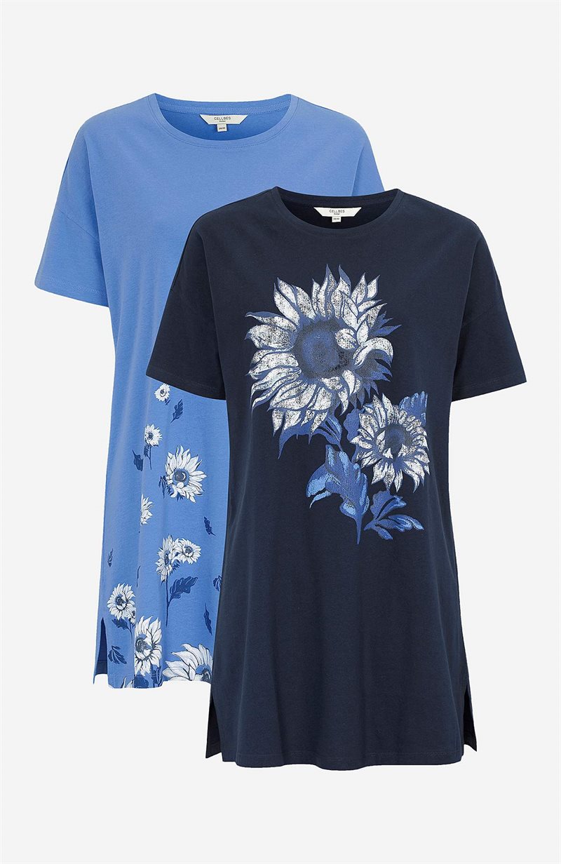 Läs mer om Lång, mönstrad t-shirt 2-pack
