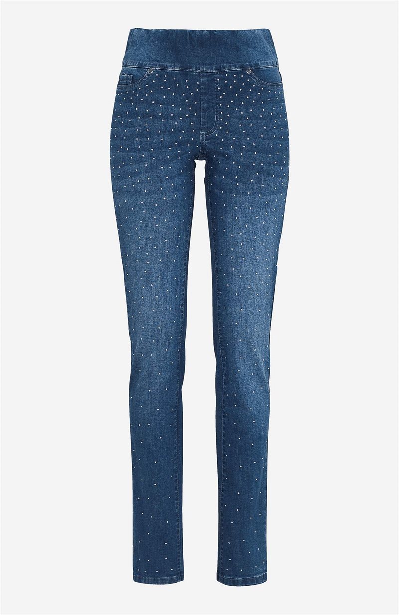 Läs mer om Stretchiga jeggings med strassdetaljer Elin