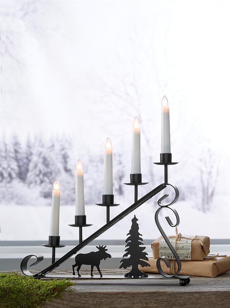 Elljusstake metall Gran och älg Adventsljusstakar