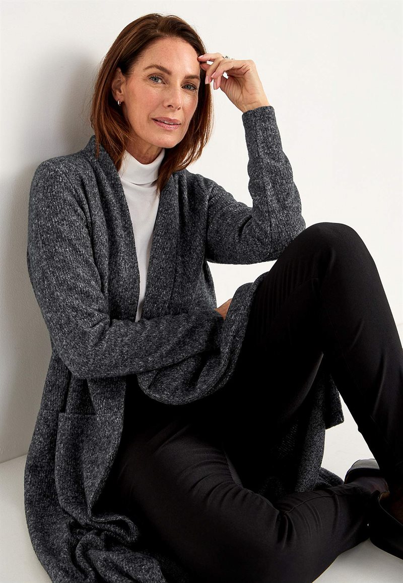 Supermjuk, lång cardigan med fickor 32098