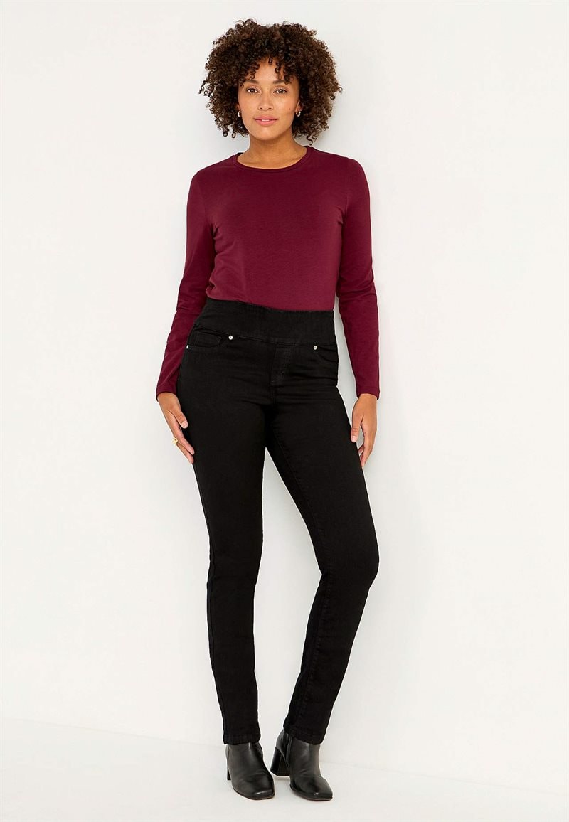 Stretchiga jeggings med hög resårmidja