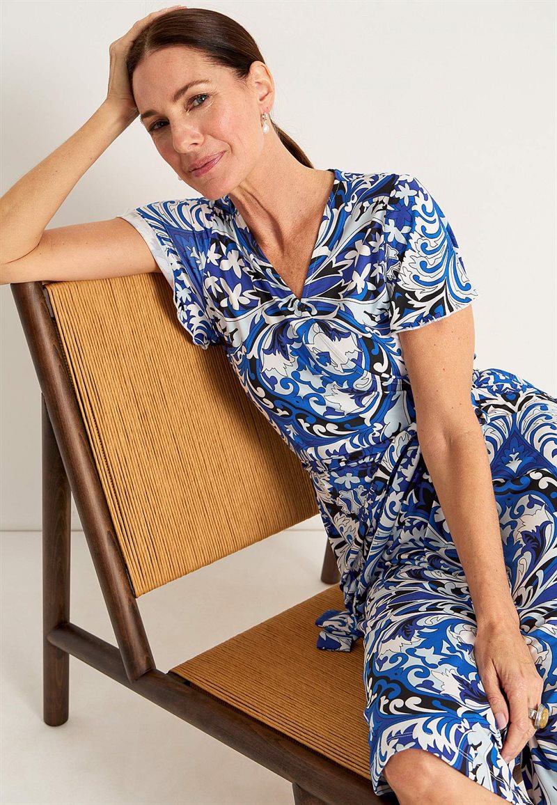 Mönstrad omlottklänning i trikå Ali 29969