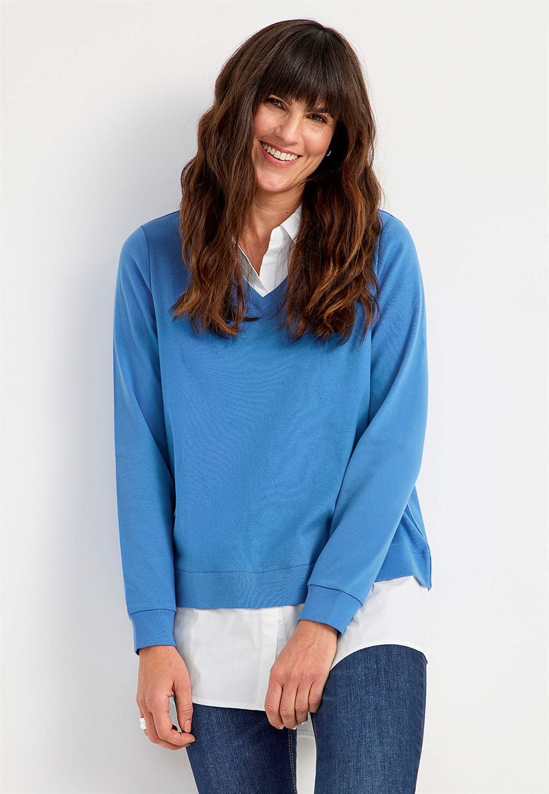 Trikåtopp med fastsydd skjortkrage 27768