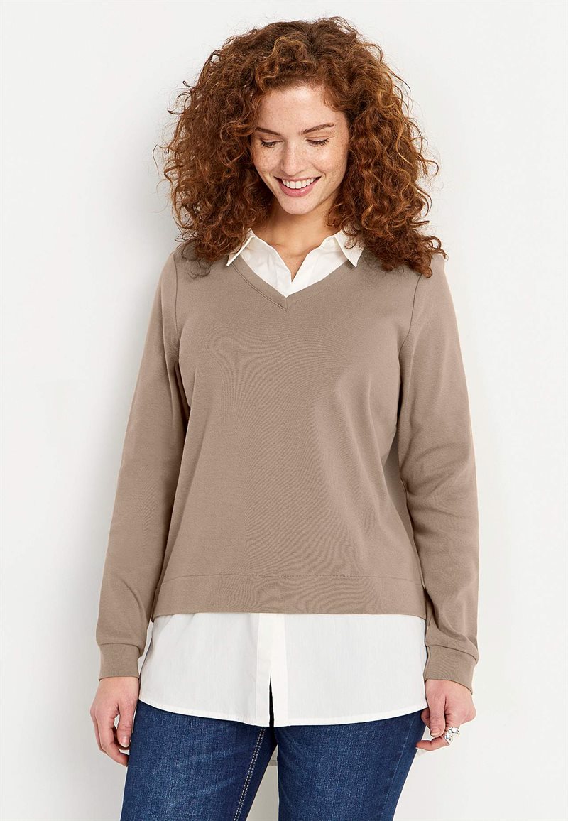 Trikåtopp med fastsydd skjortkrage 25702