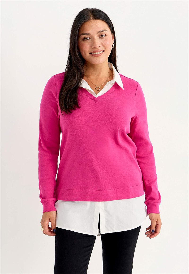 Trikåtopp med fastsydd skjortkrage 27615