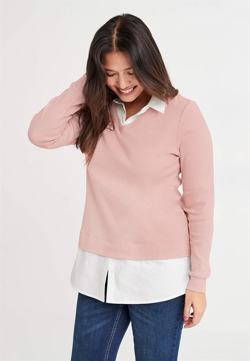 Trikåtopp med fastsydd skjortkrage 26881