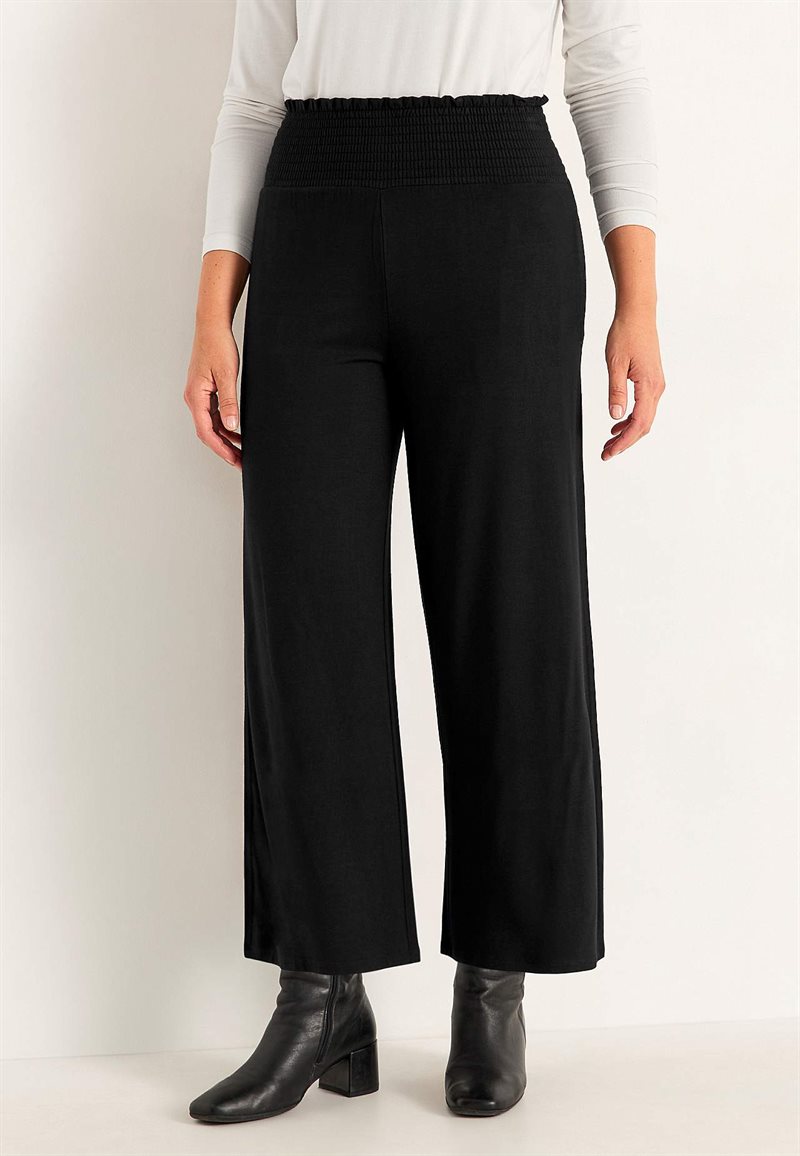 Mjuk trikÃ¥byxa med smockad resÃ¥rmidja Liv 30118