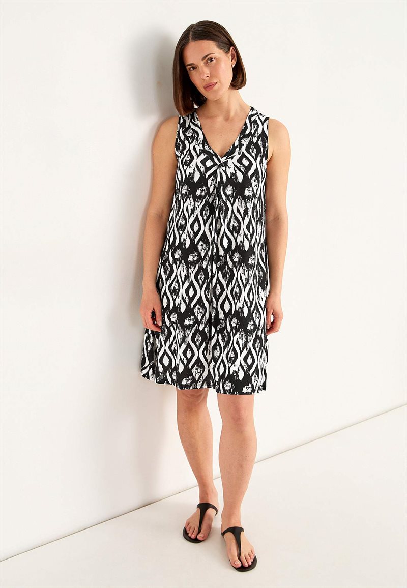 V-ringad, ärmlös trikåklänning