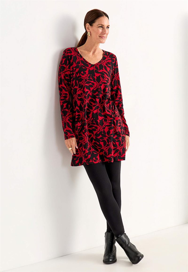 V-ringad trikåtunika med fickor 33826