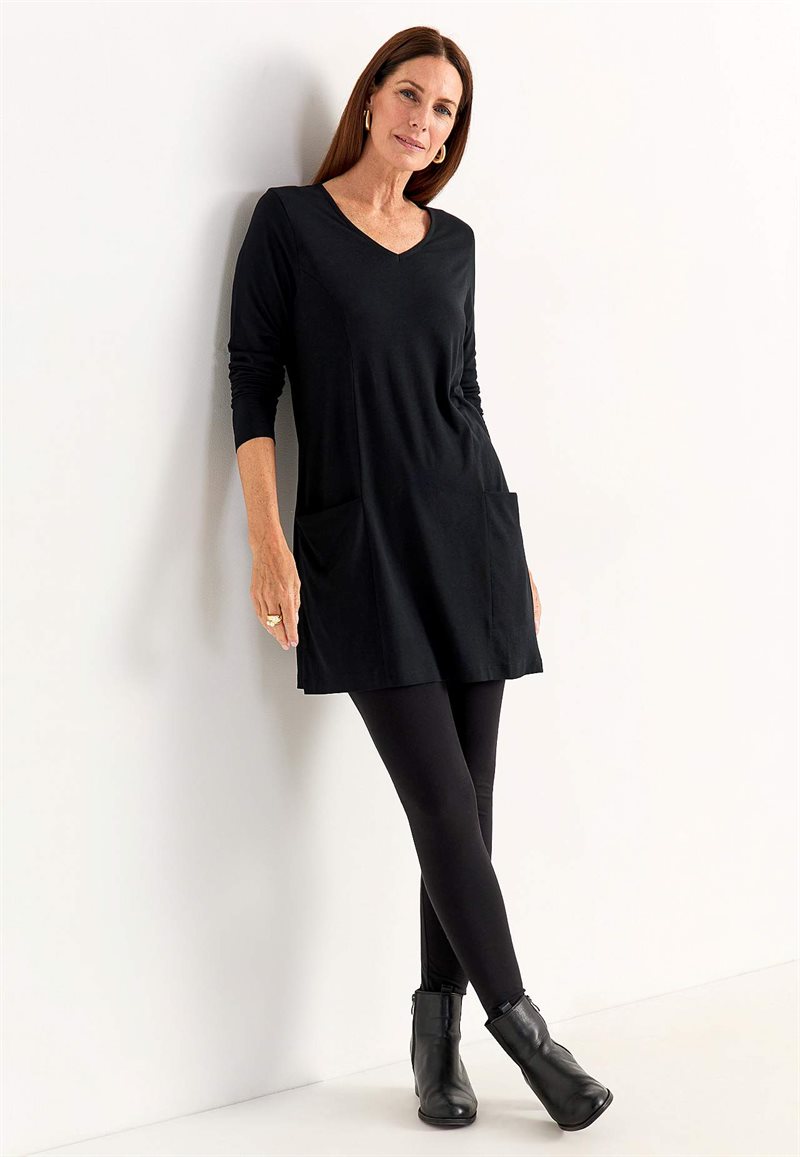 V-ringad trikåtunika med fickor 33809