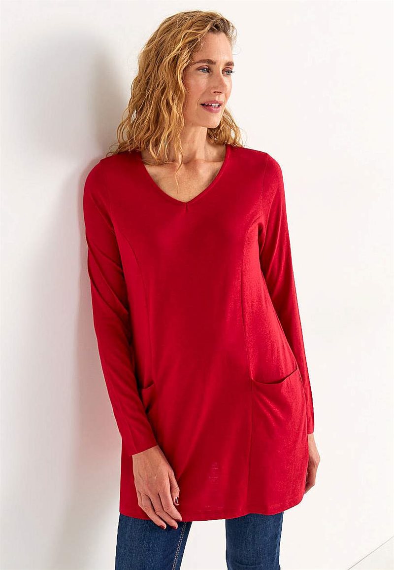 V-ringad trikåtunika med fickor 33804