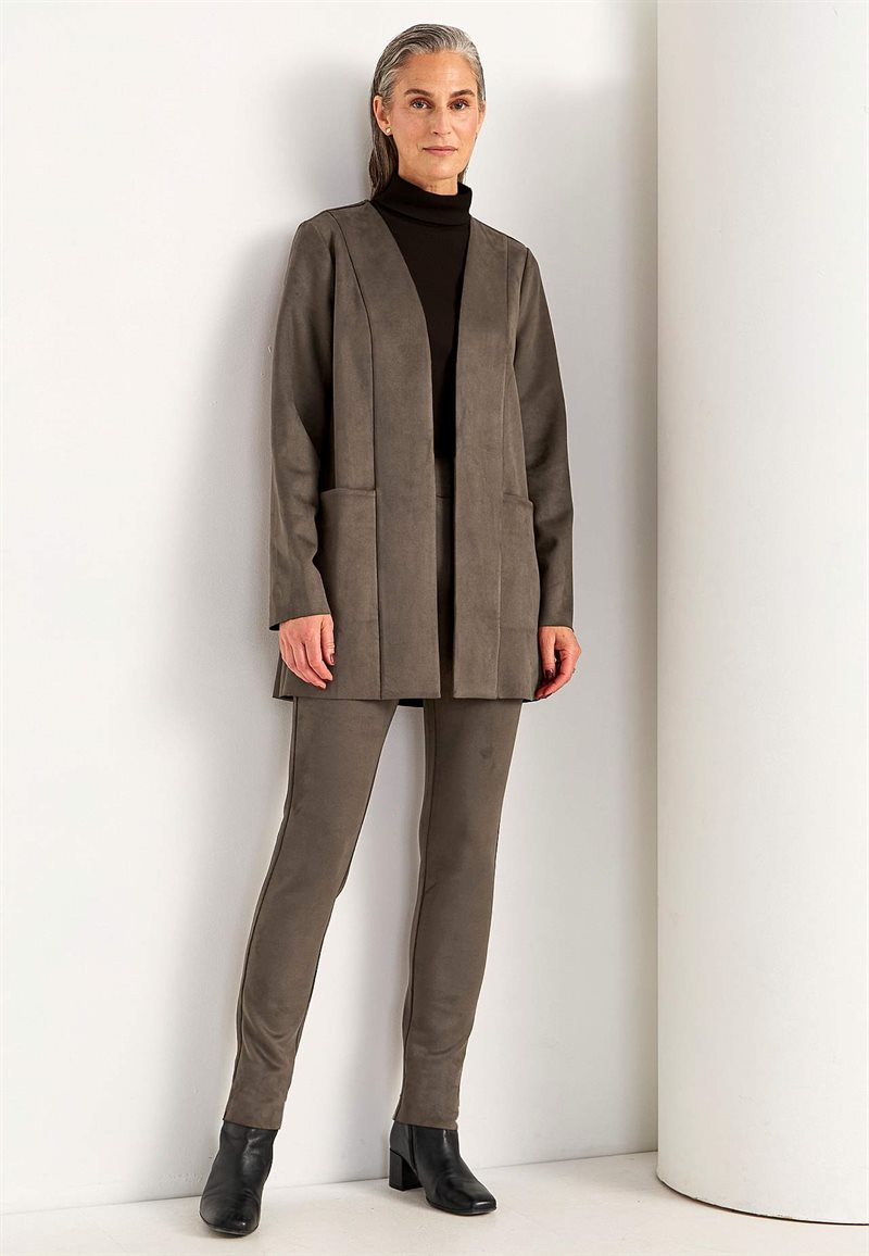 Trikåkavaj med mocka-look 34174