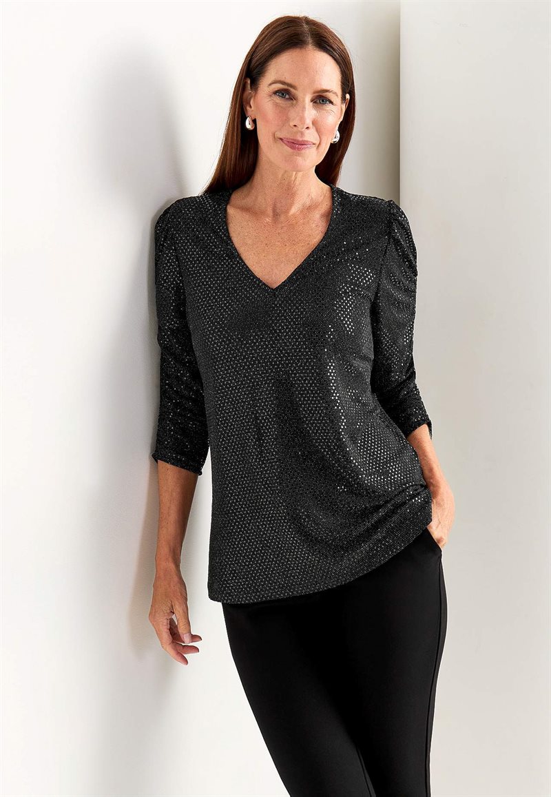Paljettopp med 3/4-ärmar