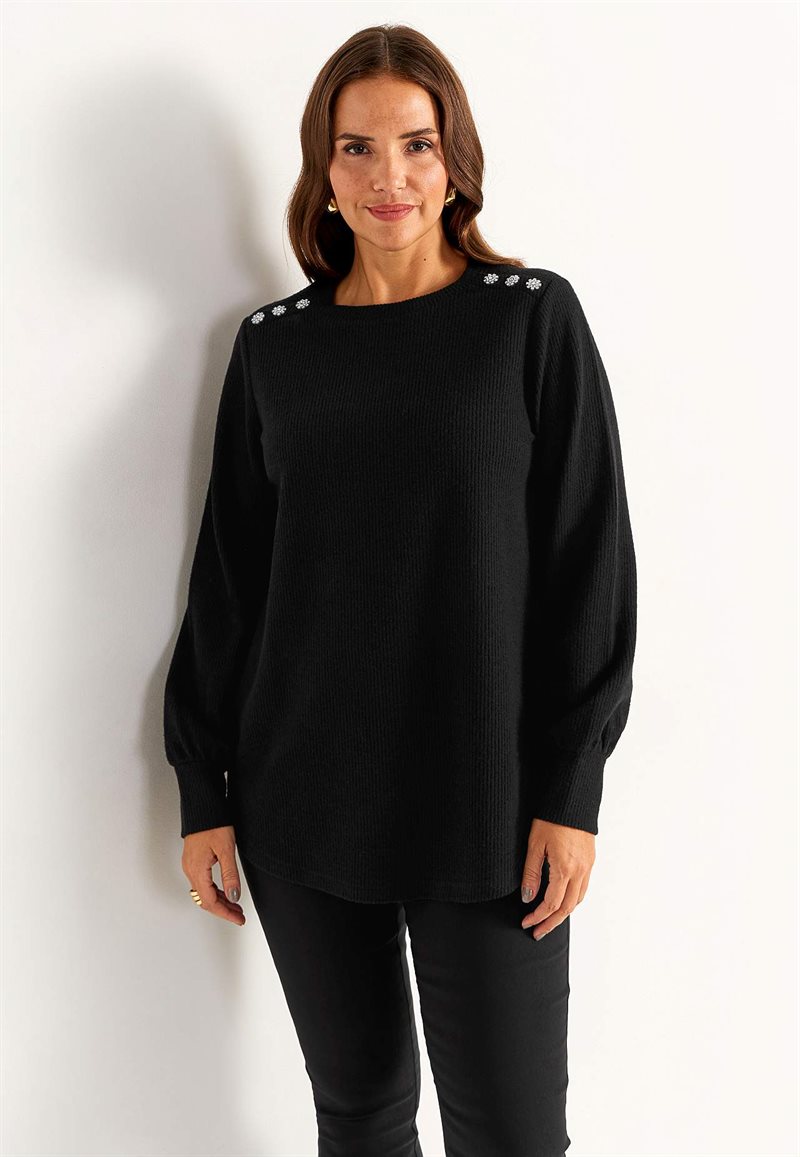 Ribbad tunika med strassknappar 34754