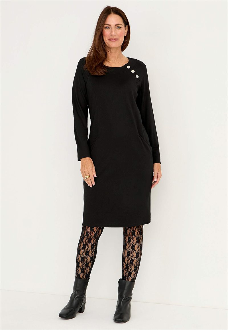 Trikåklänning med knappdekor 35097