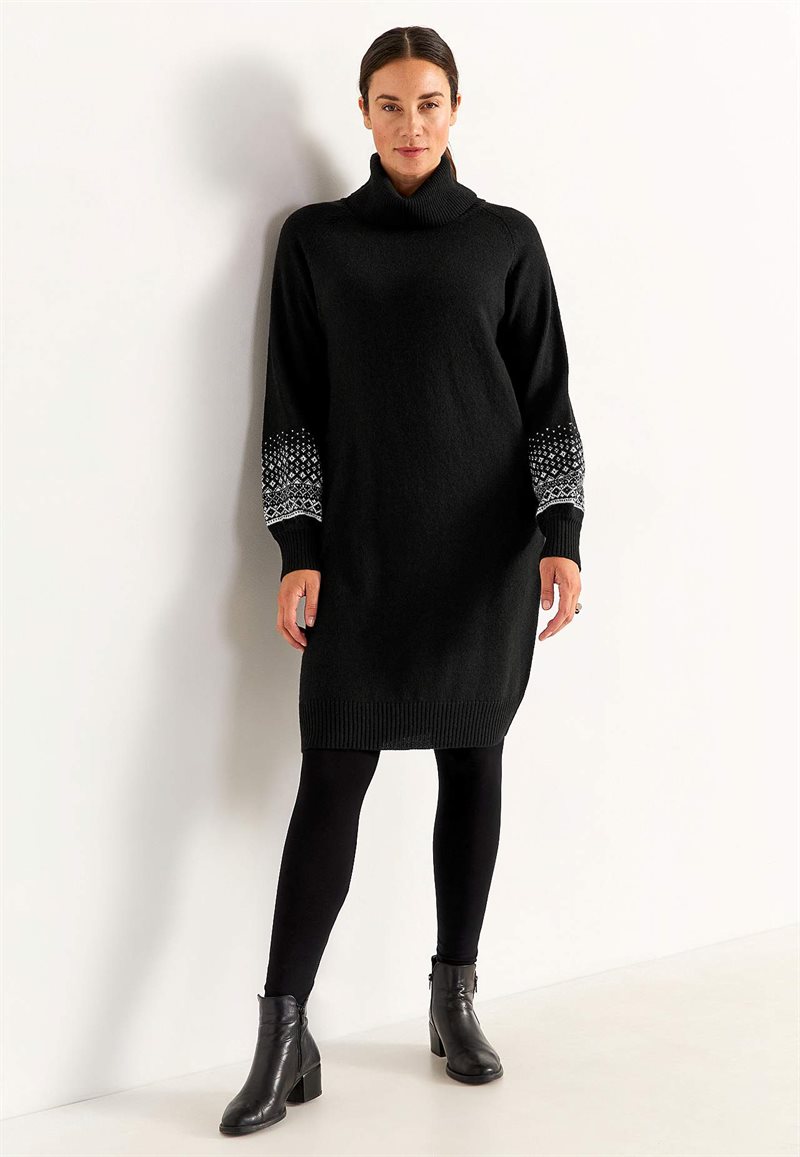 Stickad klänning med jacquardmönstrade ärmar 35175