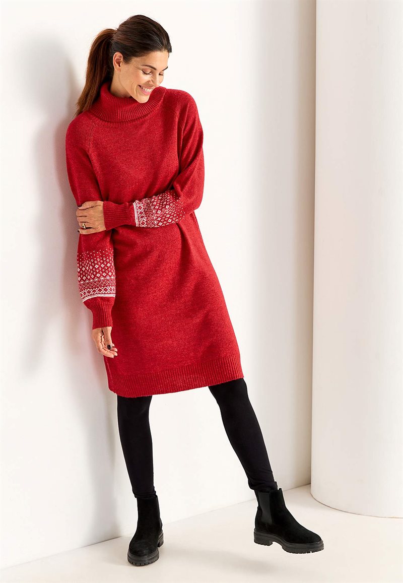 Stickad klänning med jacquardmönstrade ärmar 35181