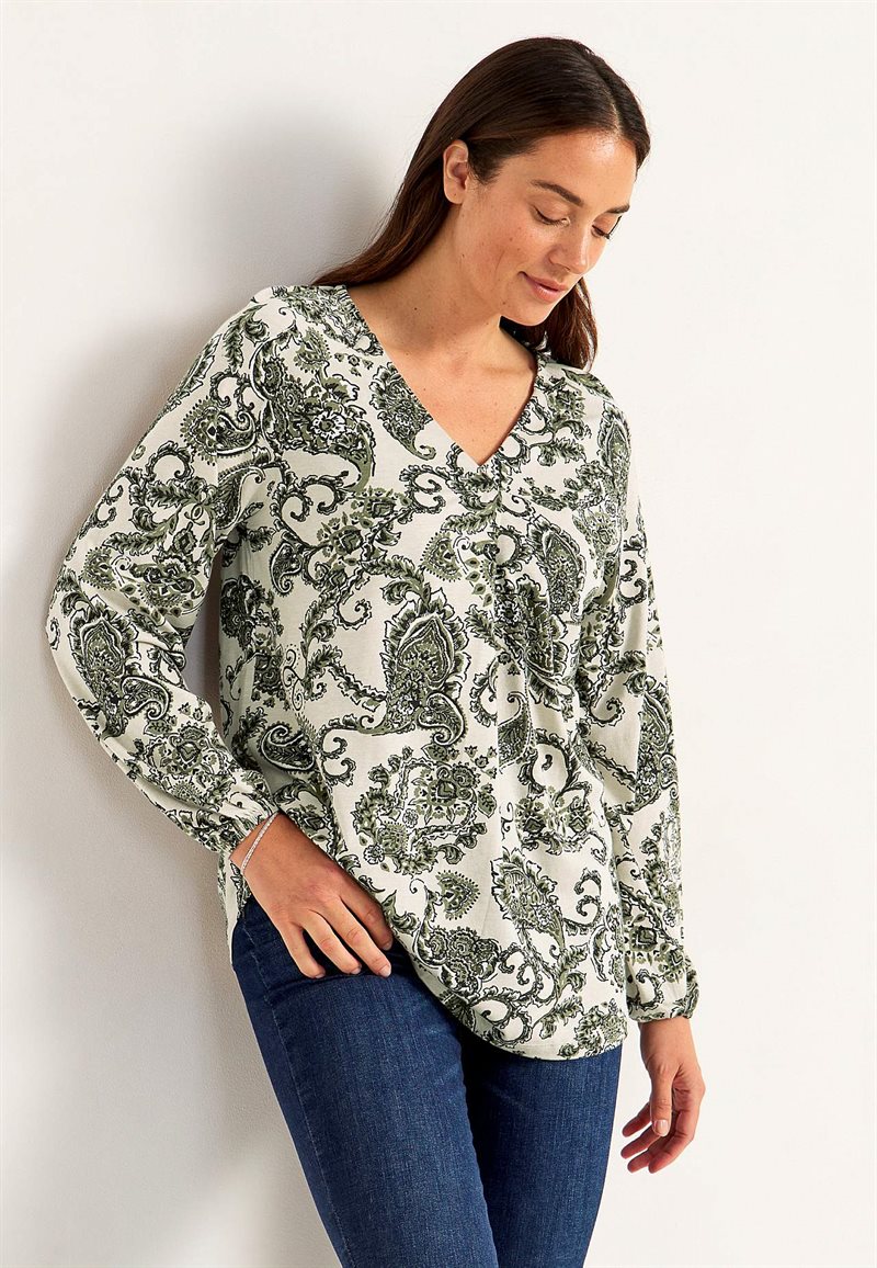 Mönstrad trikåtunika med dekorativt veck