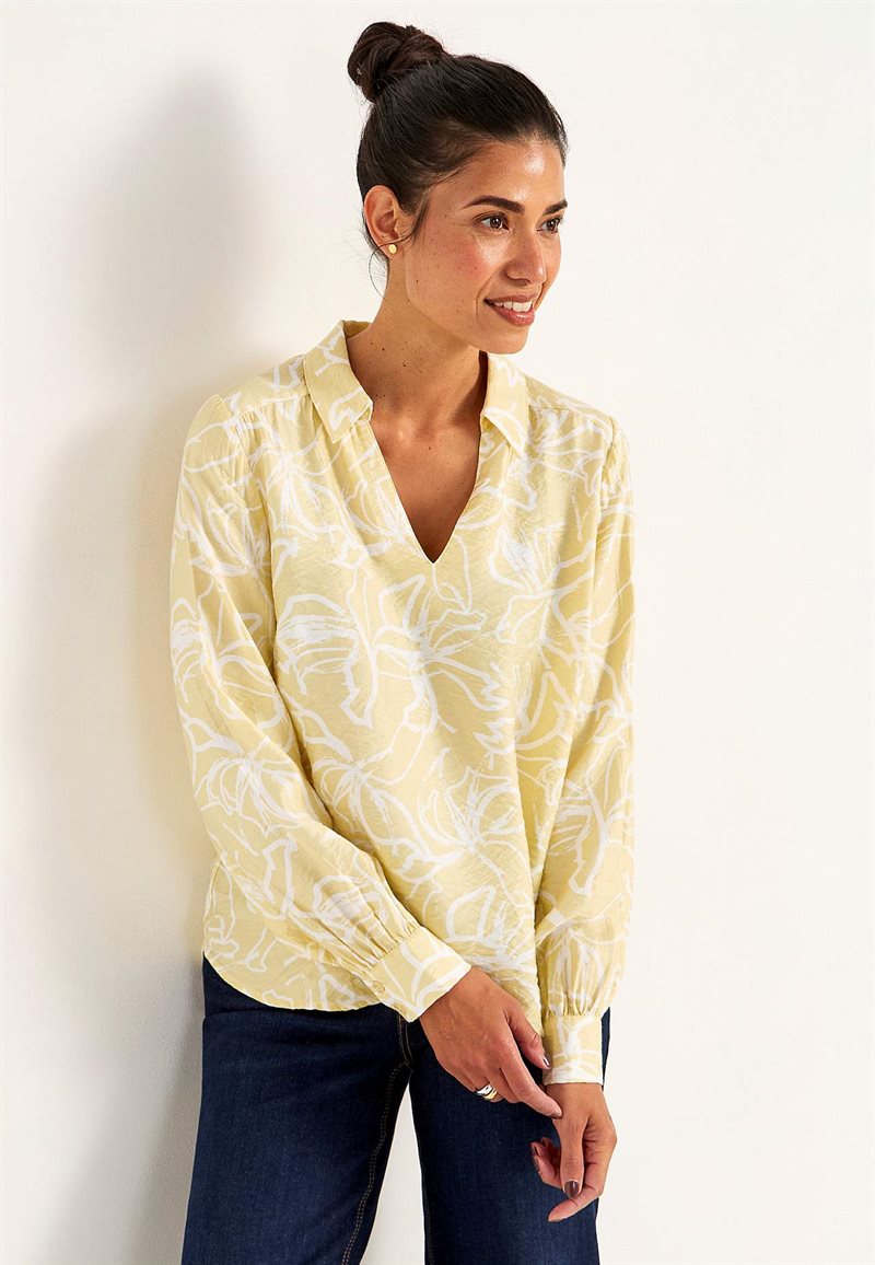 Vävd blus med vida ärmar