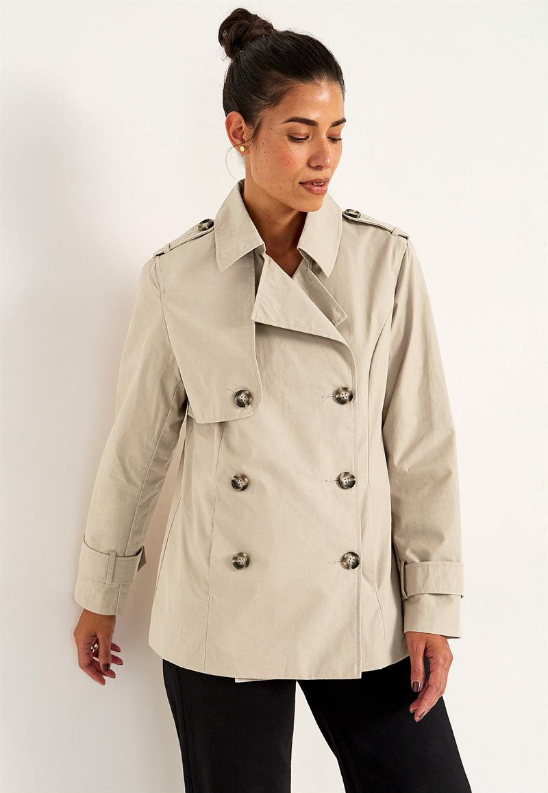 Dubbelknäppt, kort trenchcoat