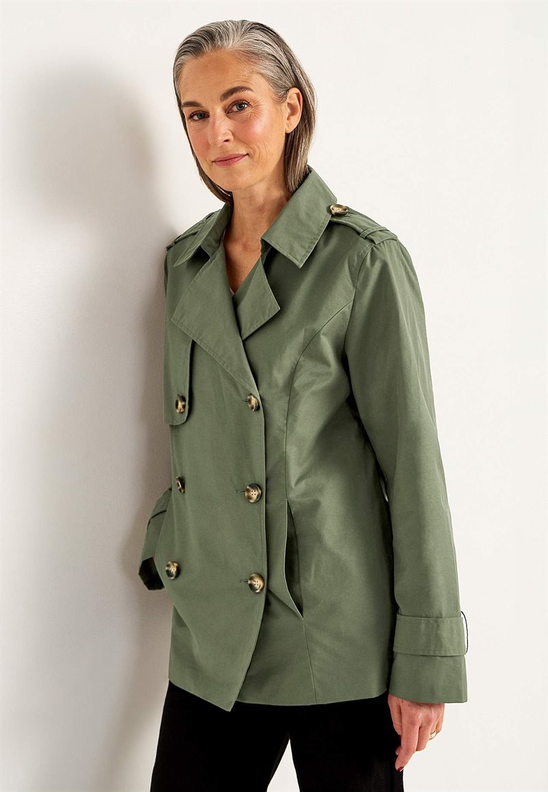 Dubbelknäppt, kort trenchcoat