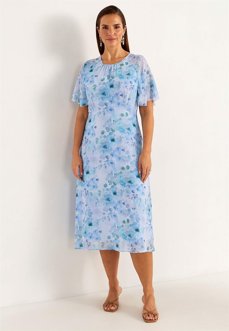 Blommig chiffongklänning