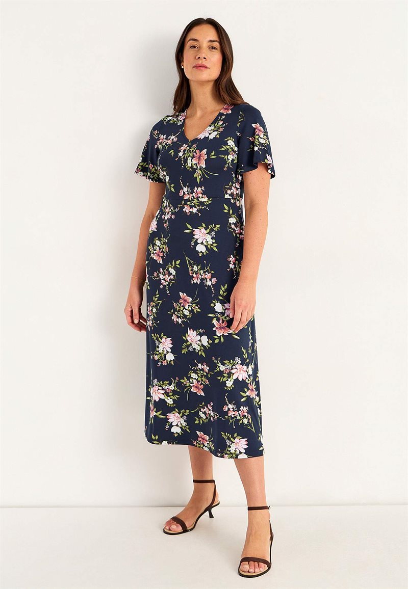 Blommönstrad trikåklänning