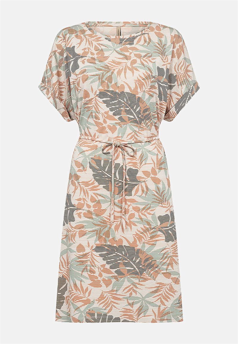 Mönstrad trikåklänning med knytband Galina