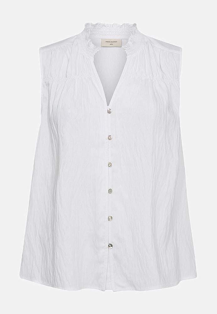 Ärmlös blus med rynkdetaljer