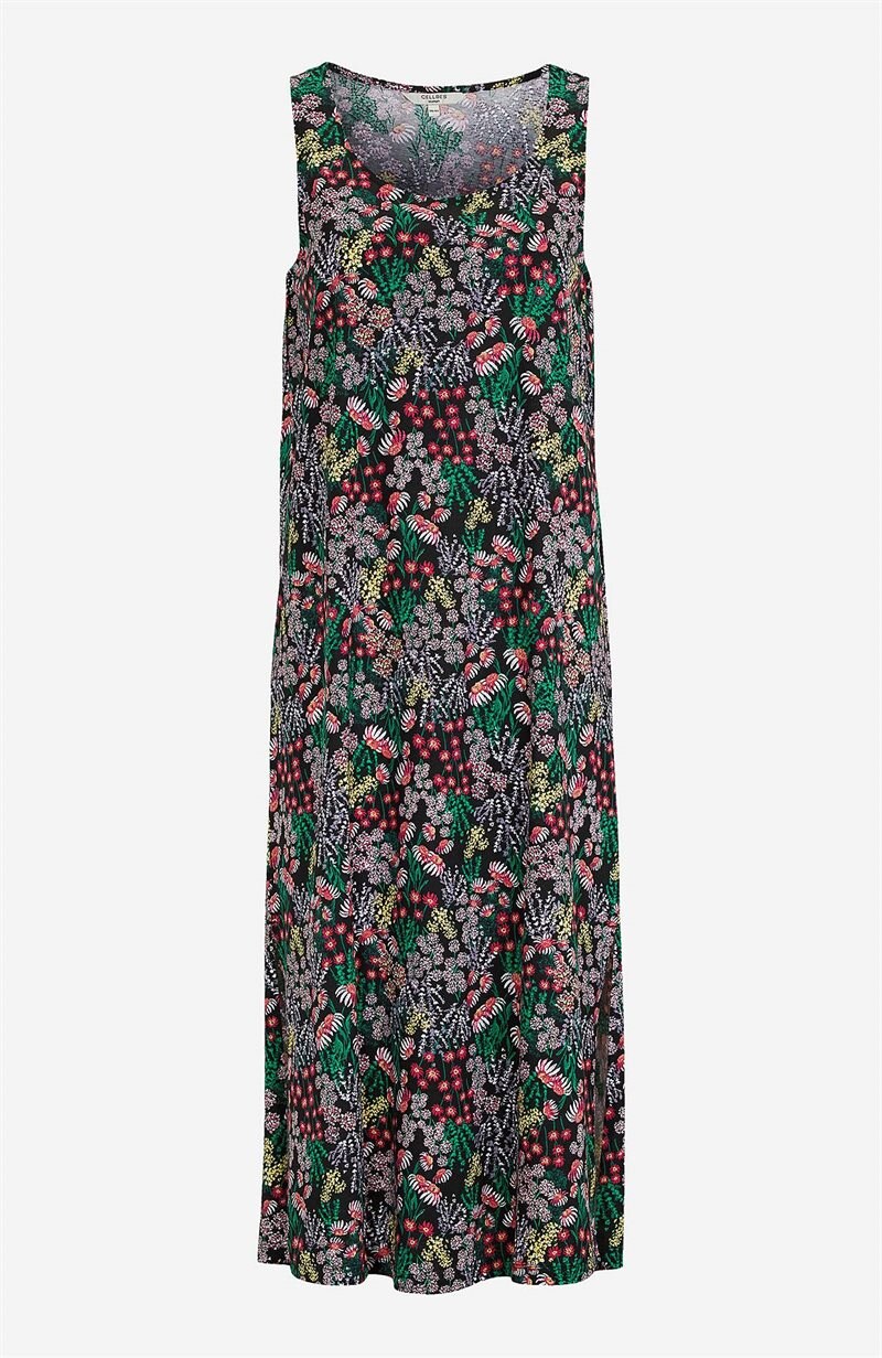 Lång, mönstrad trikåklänning Mia 25270