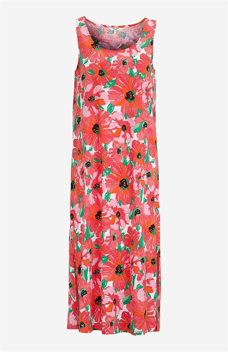 Lång, mönstrad trikåklänning Mia