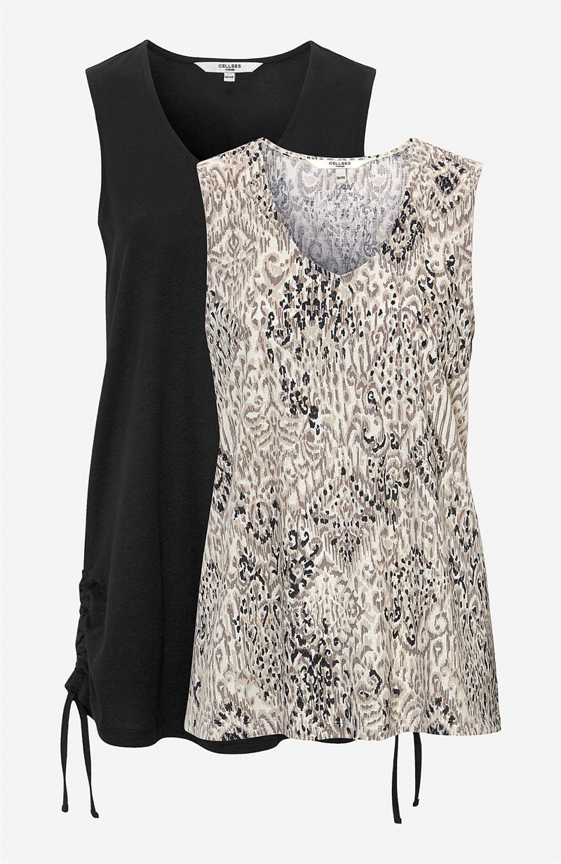 Ärmlösa trikåtoppar med två olika längder Nickola 2-pack