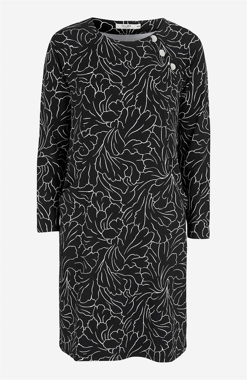 Mönstrad trikåklänning med fickor