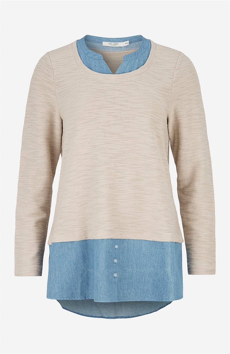 Trikåtunika med detaljer i denim Denise 28860