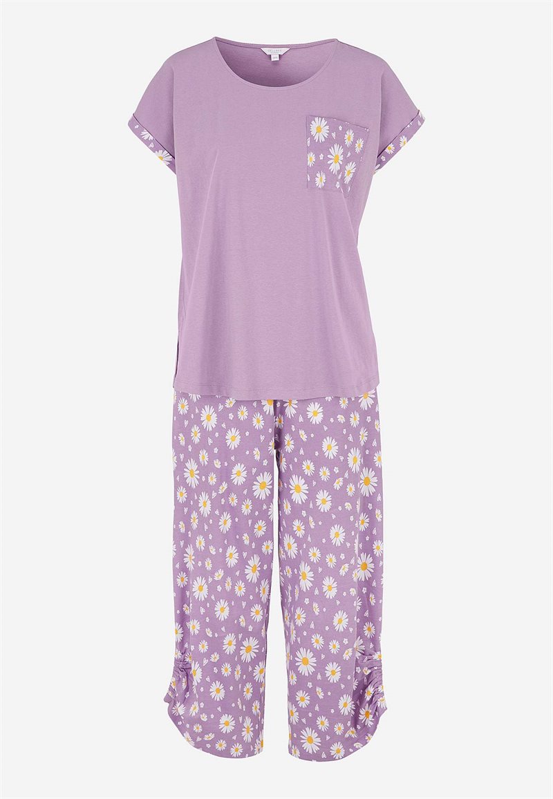 Tvådelad pyjamas med enfärgad överdel