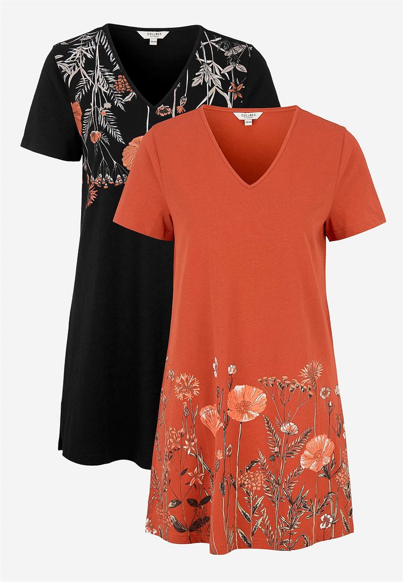 Mönstrade trikåtunikor Barbro 2-pack 30493