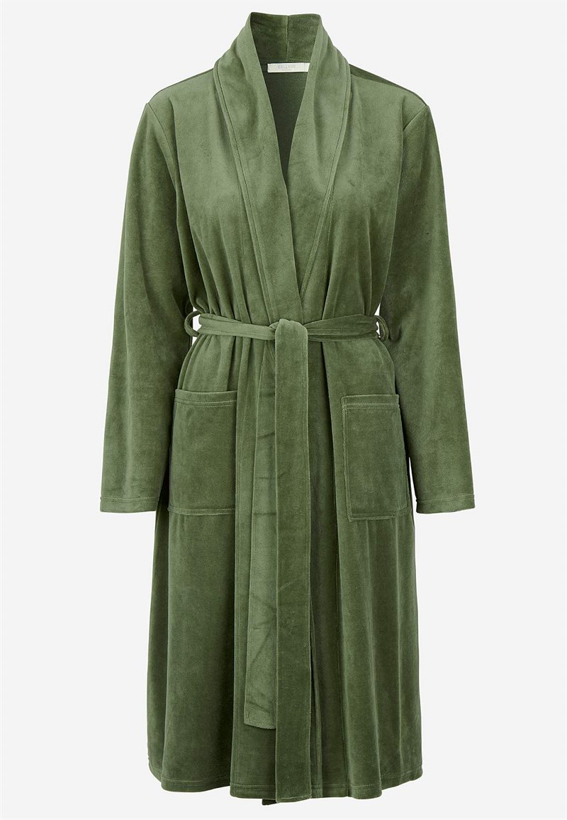 Dressing gown in fleece with hood - Grey-green | Cellbes