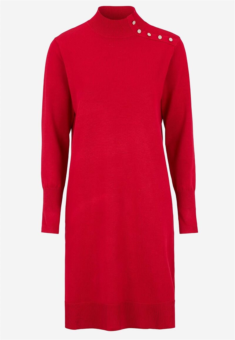 Finstickad klänning med strassknappar