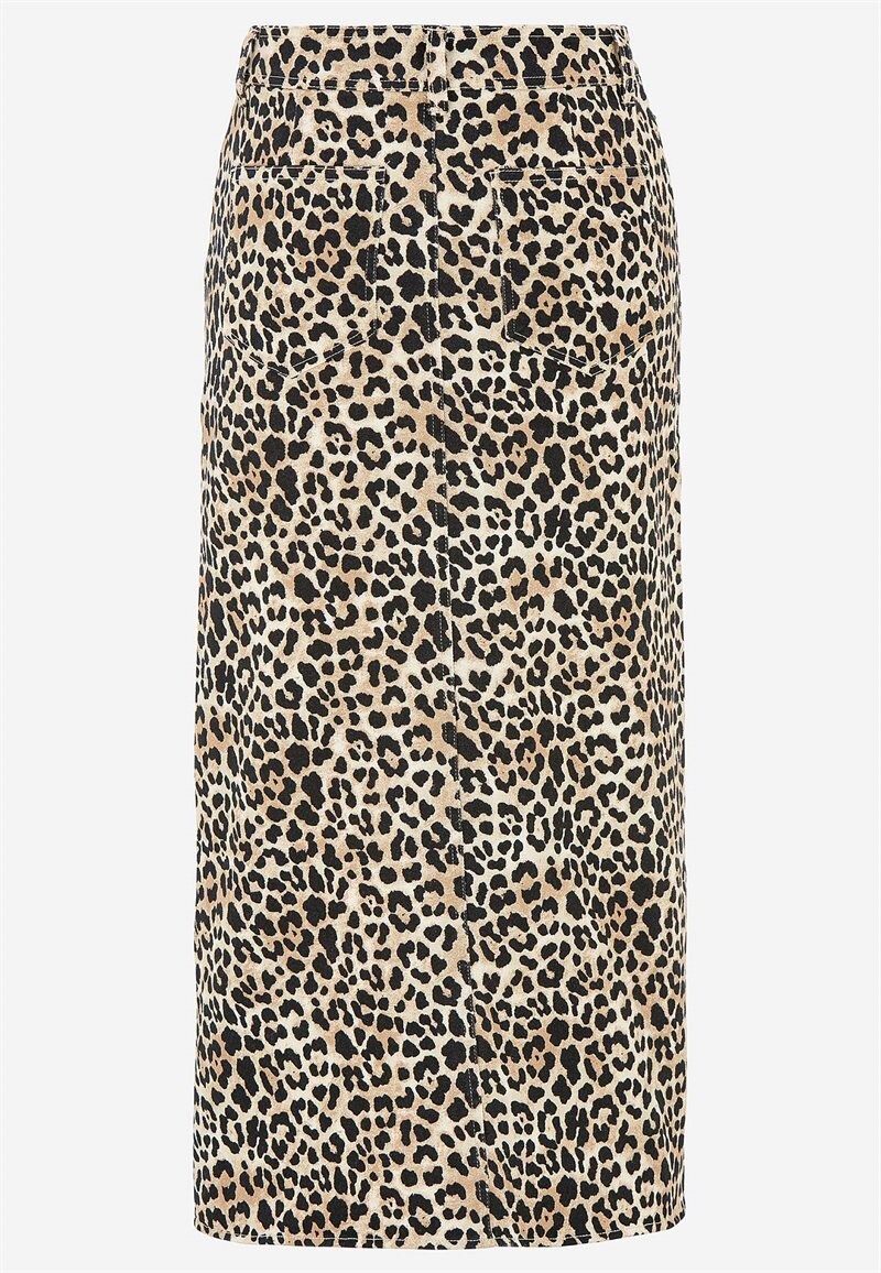 Alternativ bild 1 för Lång, leopardmönstrad twillkjol