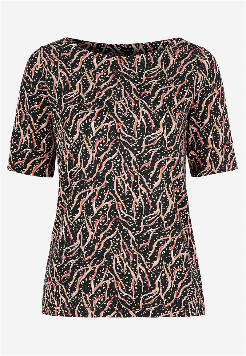 Mönstrad trikåtopp med korta ärmar
