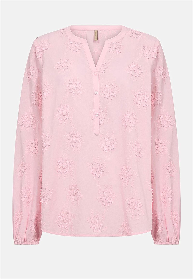 Bomullsblus med blomapplikationer