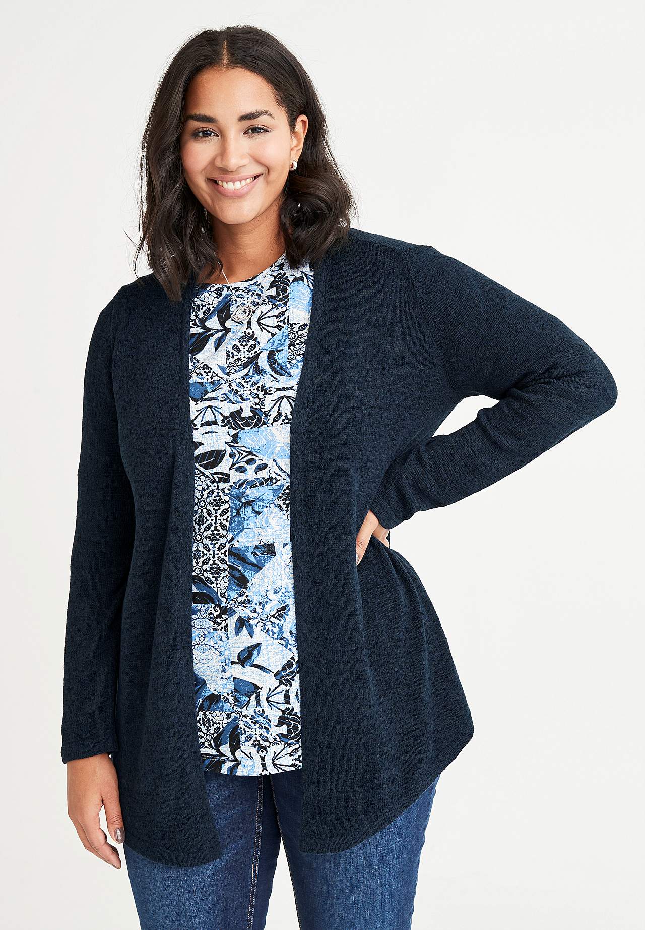Stickad cardigan med öppen front Marika