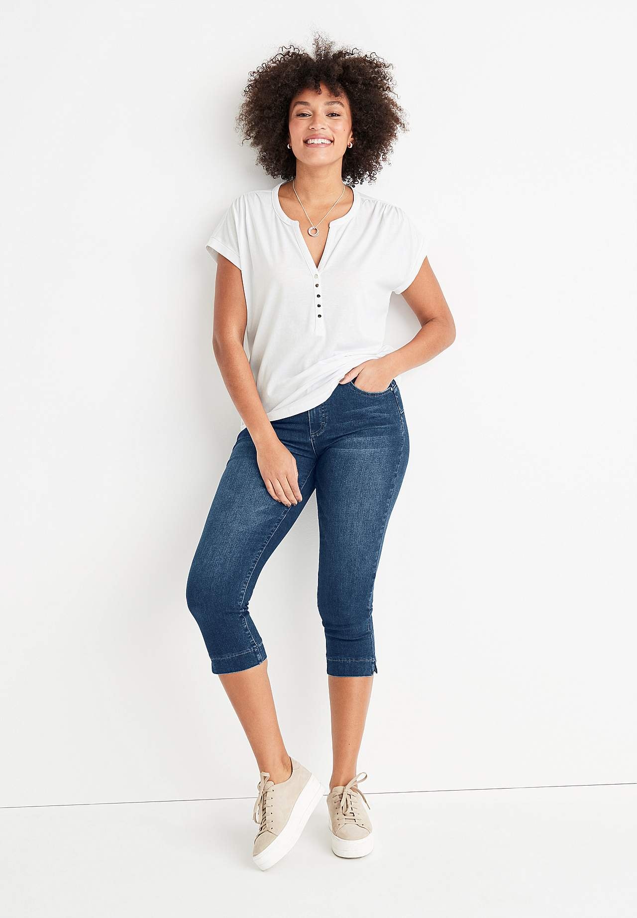 Stretchiga caprijeans med shaping-effekt