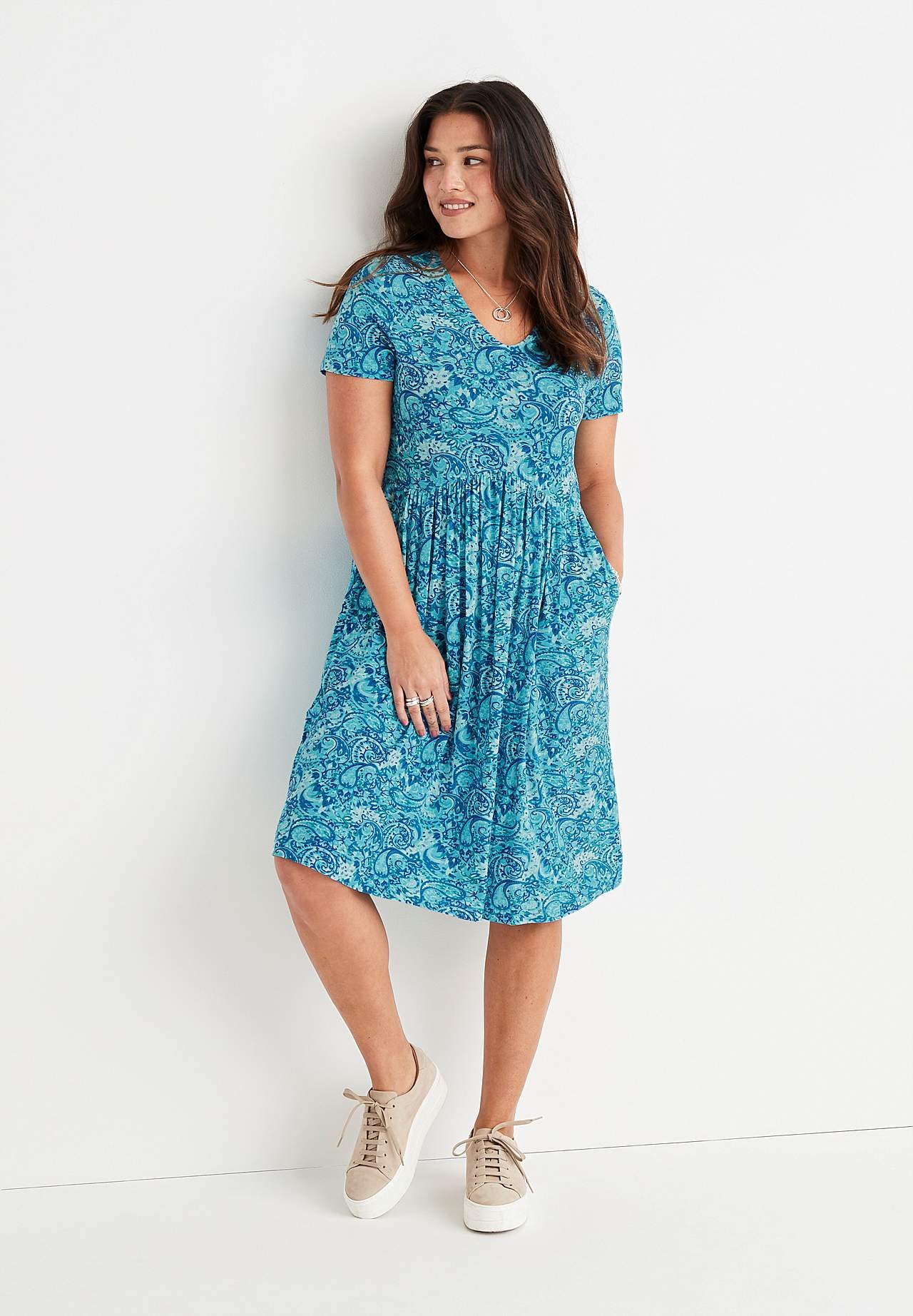 Mönstrad trikåklänning