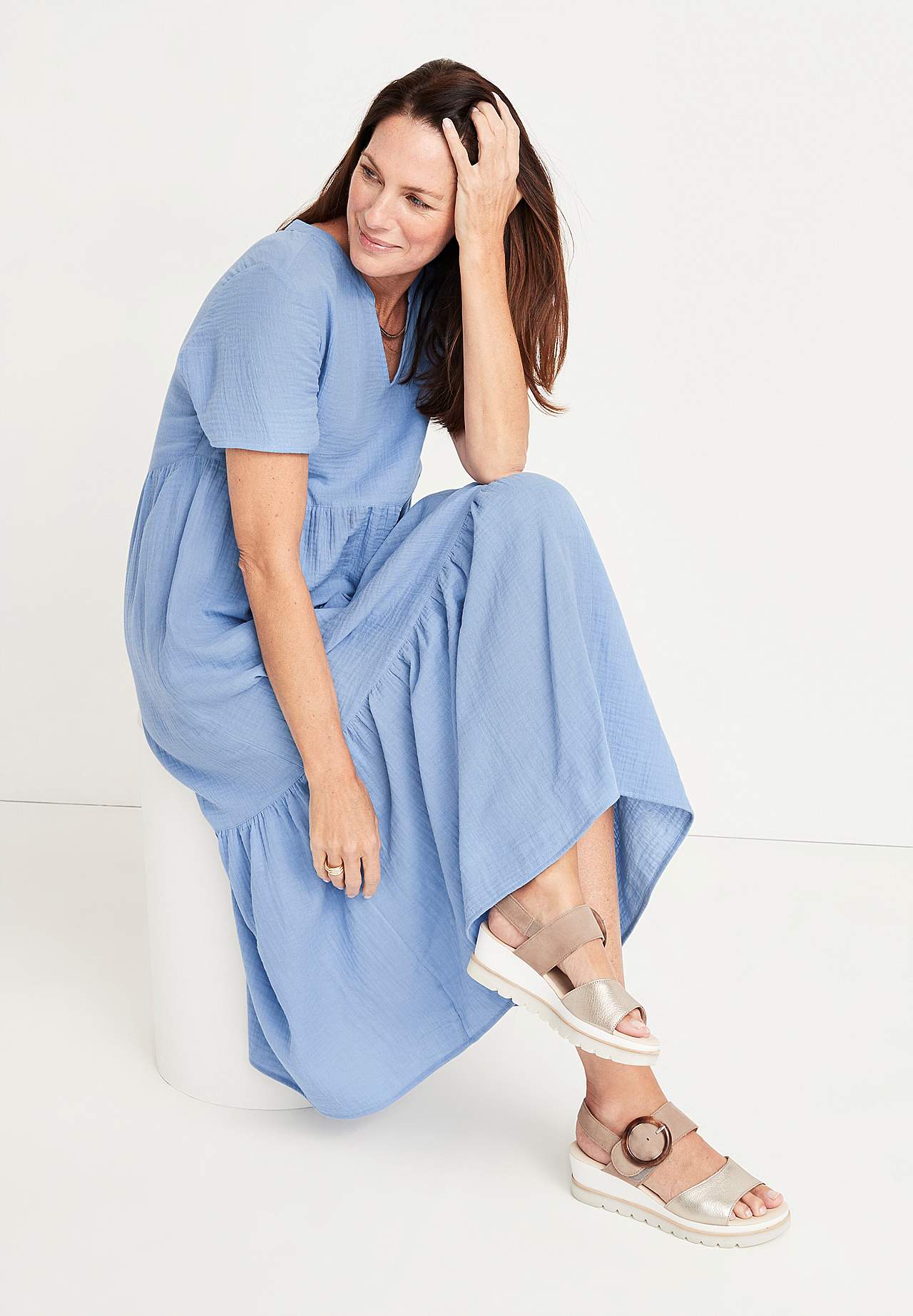 Lång, krinklad bomullsklänning