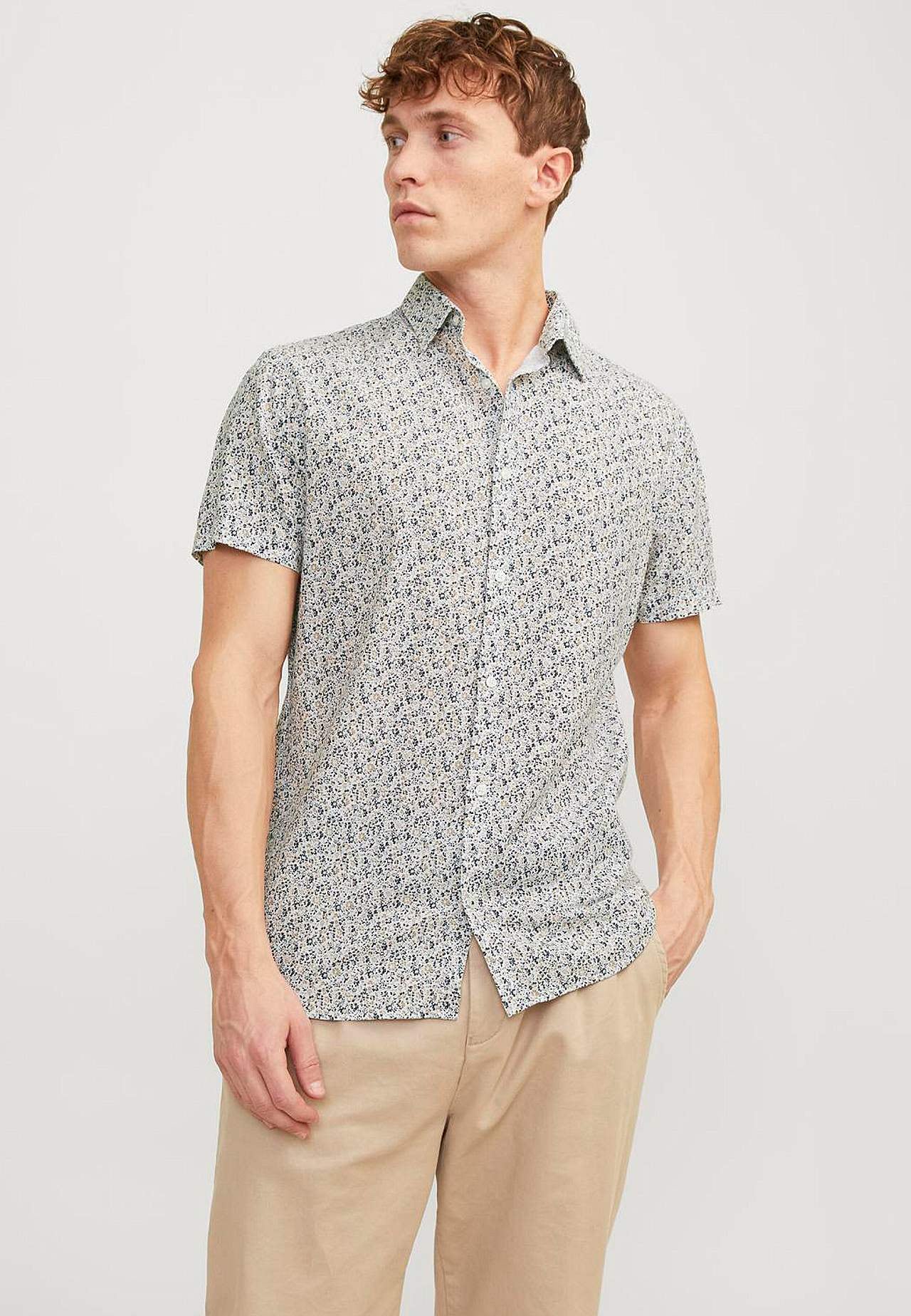 Mönstrad skjorta i bomulls- och linnemix