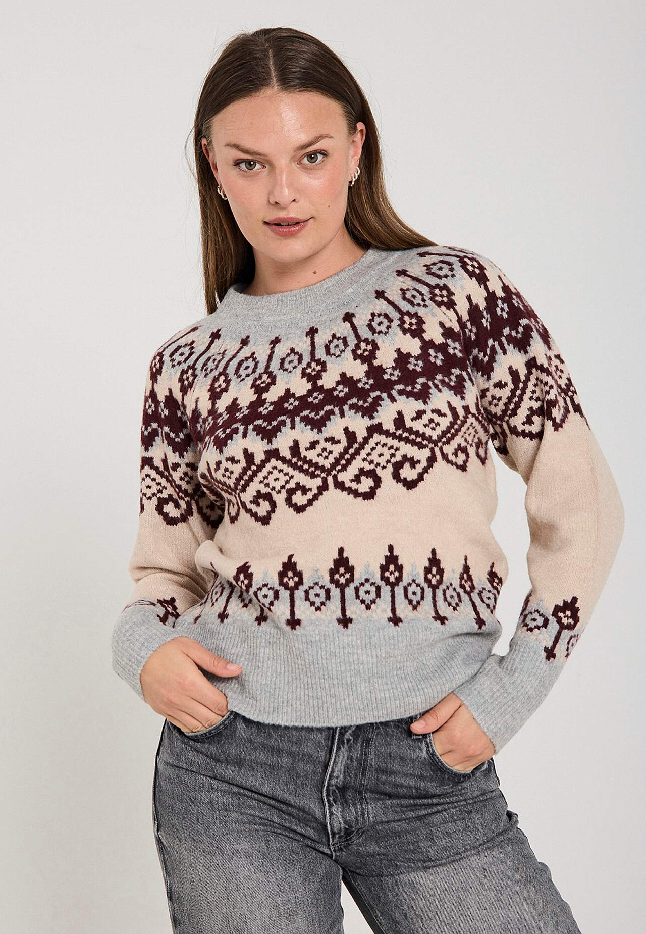 Stickad tröja med jacquardmönster