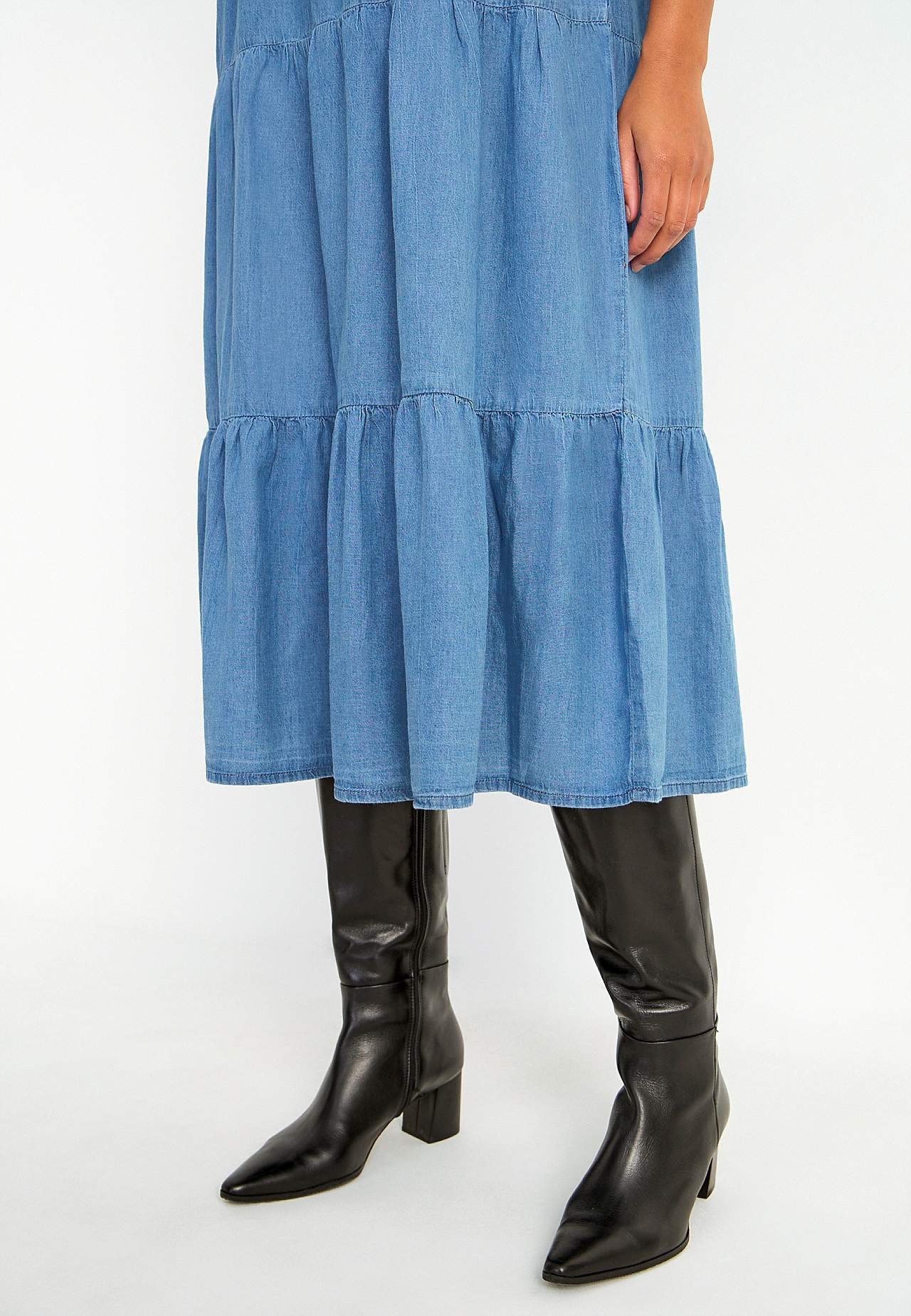 Jeansklänning med volanger