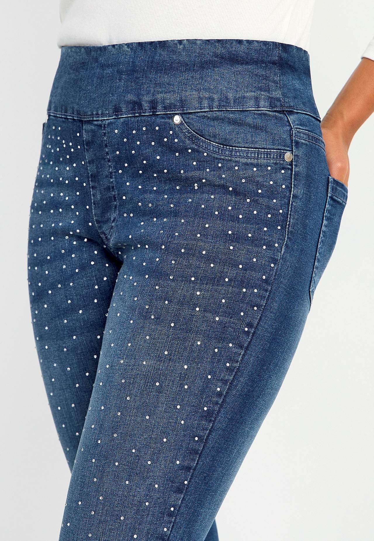 Stretchiga jeggings med strassdetaljer